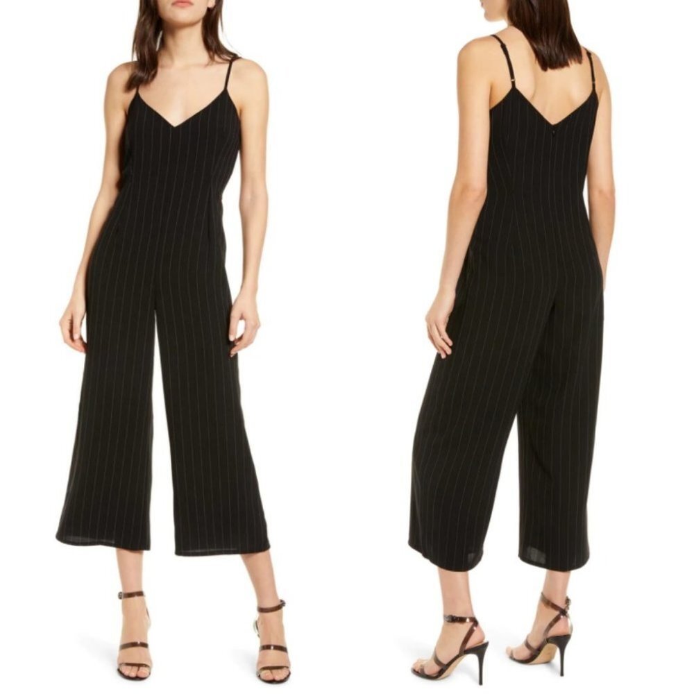 Cupcakes Cashmere Wide Leg Jumpsuit Black Pinstripe Size Medium Revolve Minimal